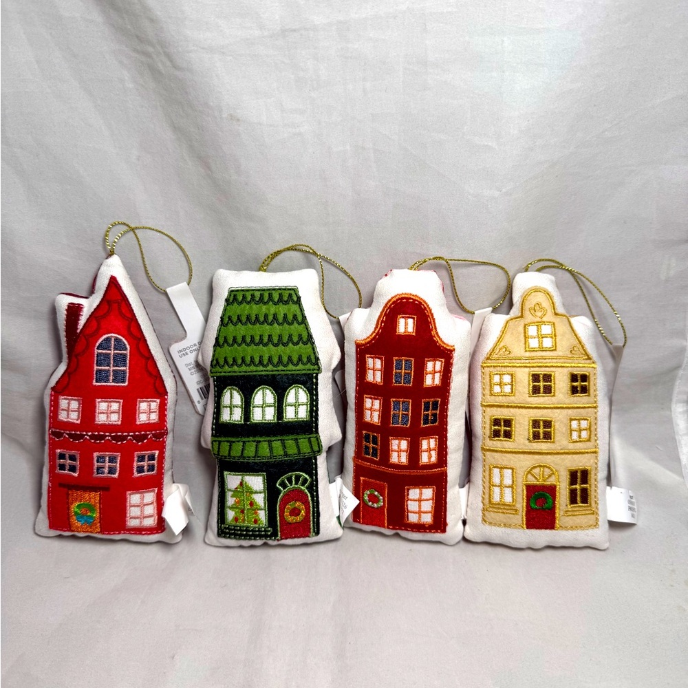 Wondershop Target Fabric House Ornament Christmas Holiday Pillow Plush Set of 4